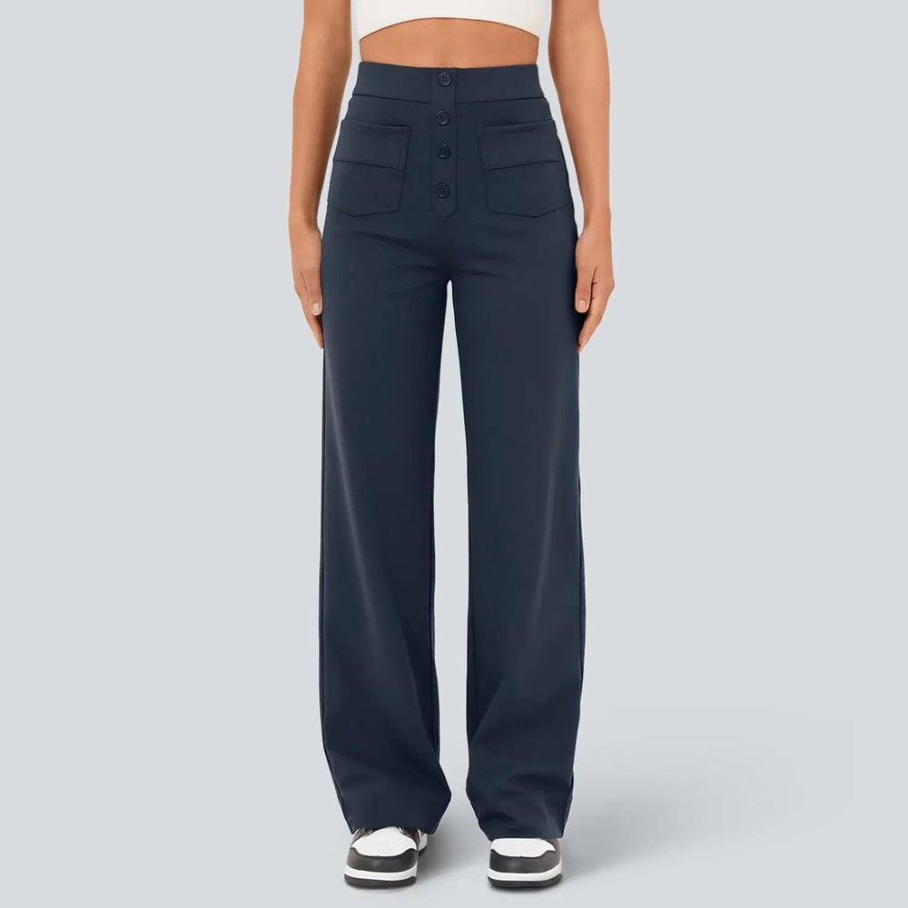 Halara DayStretch High Waisted Womens L Tall Nautical Straight Leg Pants Blue